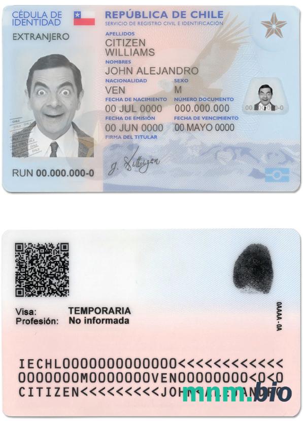 Szablon dowodu osobistego Chile w PSD, w pełni edytowalny